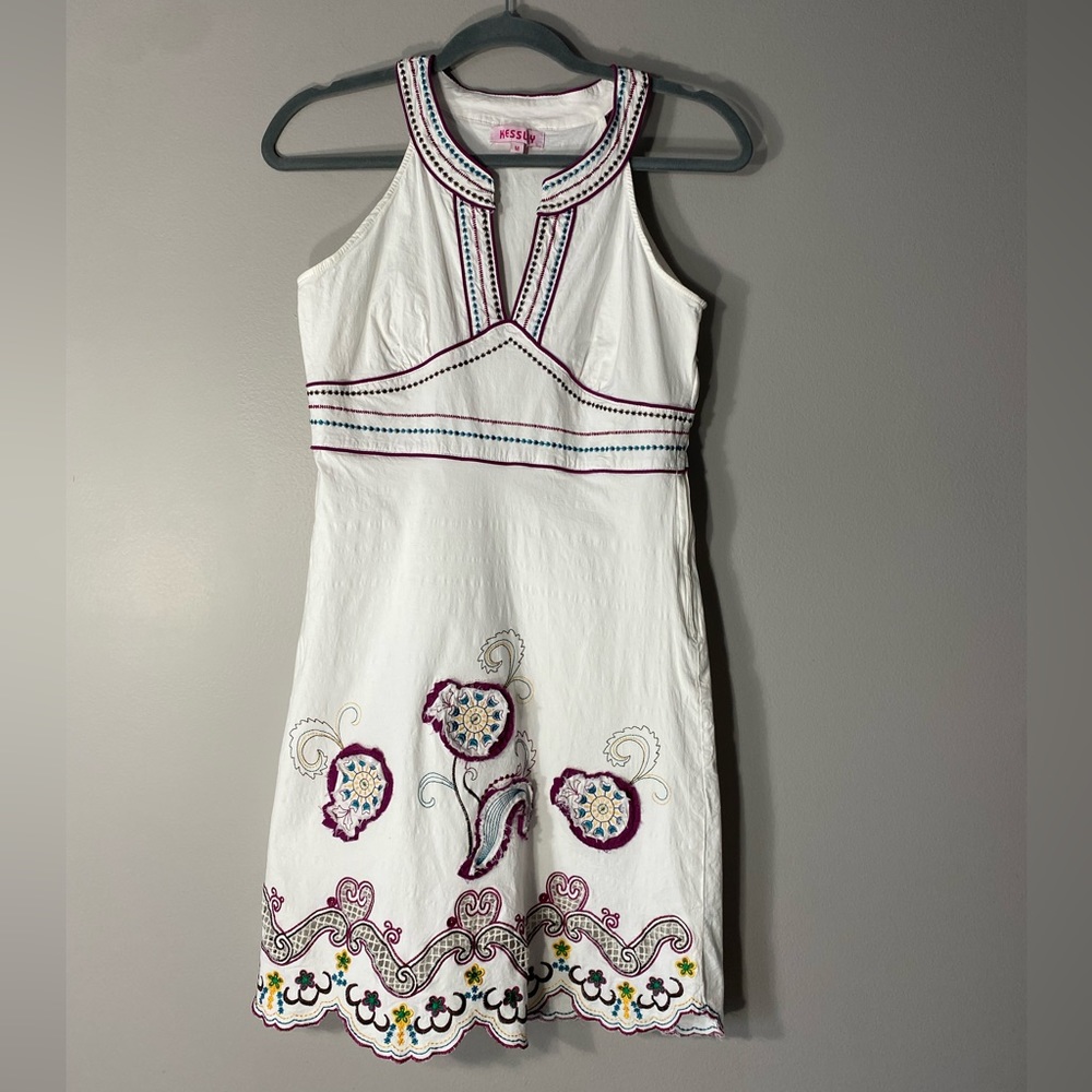 KESSLEY Ladies M White Halter Dress Embroidery Embellishment 
Cotton blend